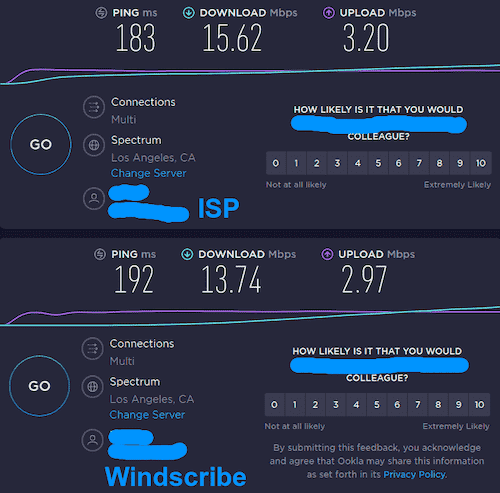 Location "A" Los Angeles connection speed