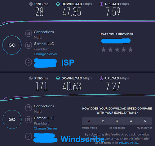 Location "B" Frankfurt connection speed