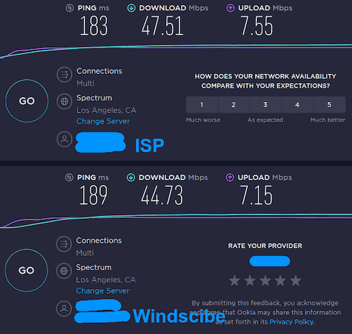 Location "B" Los Angeles connection speed