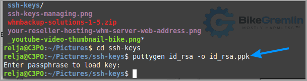 Converting the private key to .ppk format - one that FileZilla can "understand."