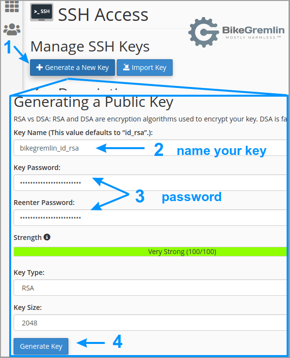 Generating an SSH key with cPanel