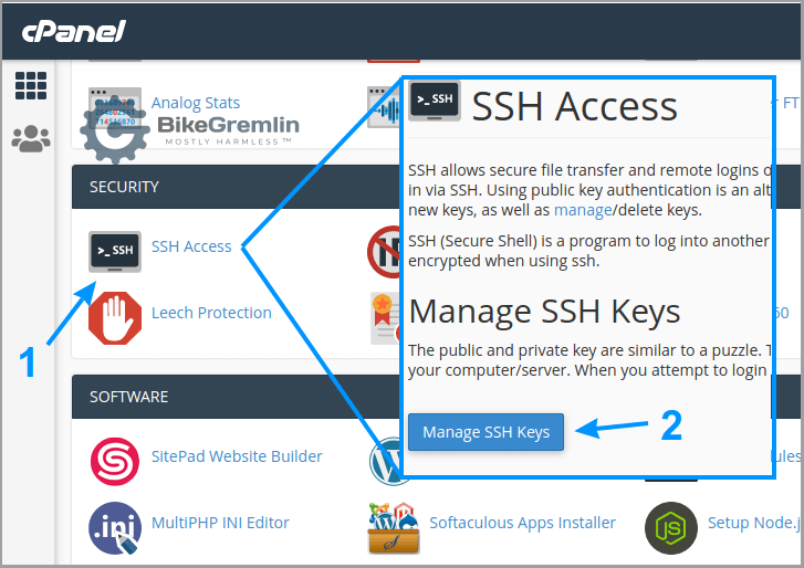 cPanel SSH keys tool