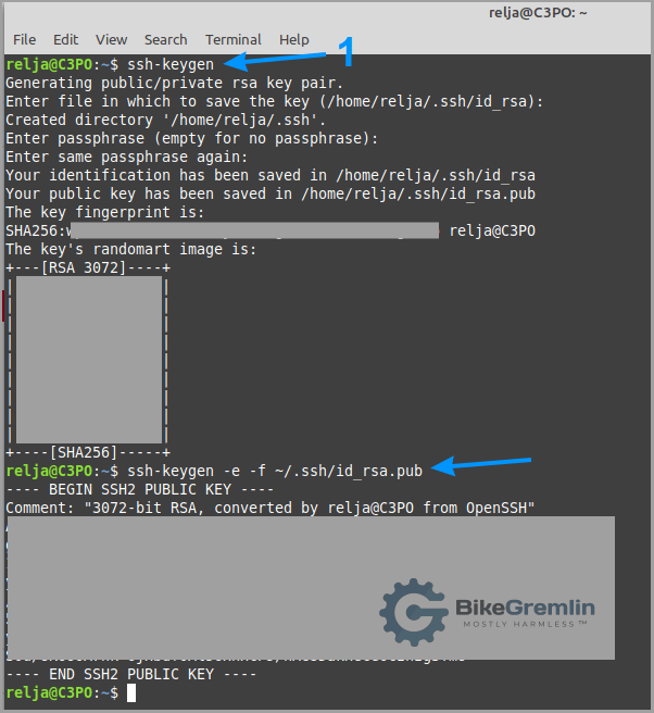 Creating (1) and converting (2) SSH keys