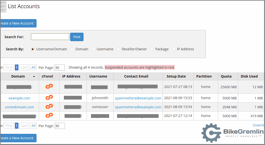 Reseller hosting account example