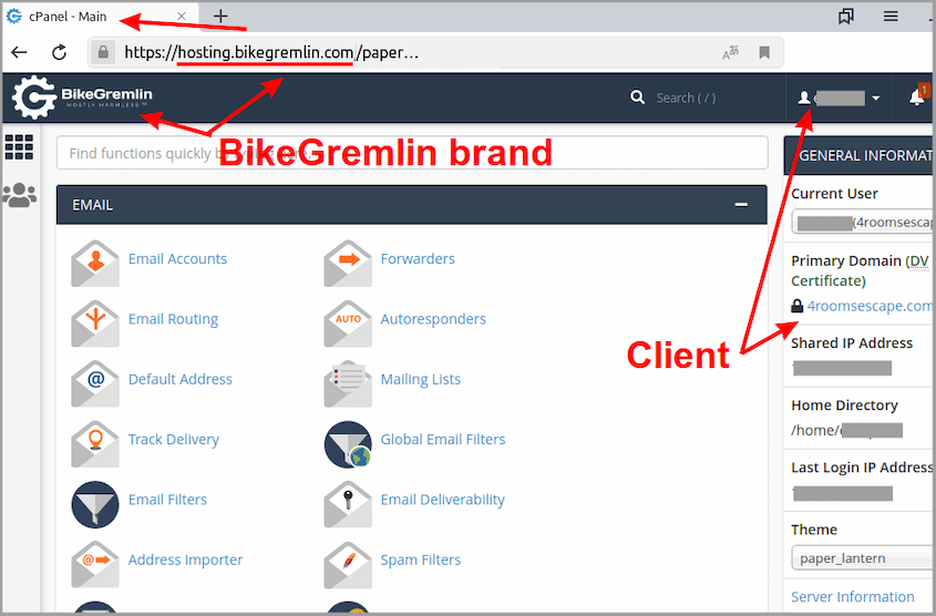 White label reseller hosting - with the BikeGremlin brand implemented
