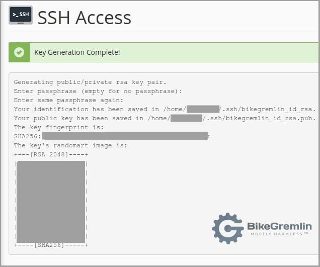 SSH key successfully generated