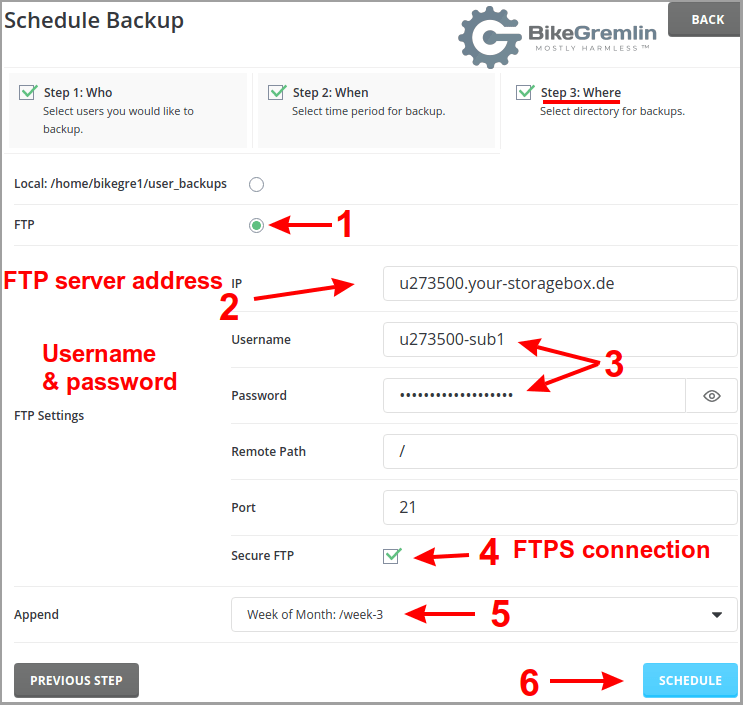 Configuring DirectAdmin to send backups to our Hetzner Storage Box FTP storage