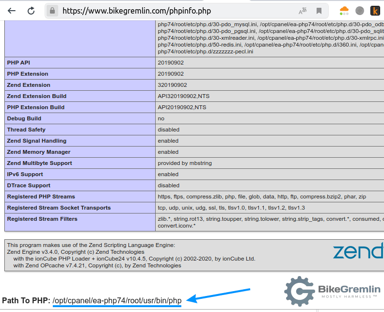 Your cPanel reseller hosting account PHP path - write it down