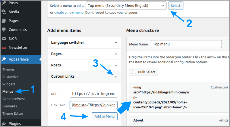 Adding an icon (image) to a WordPress menu