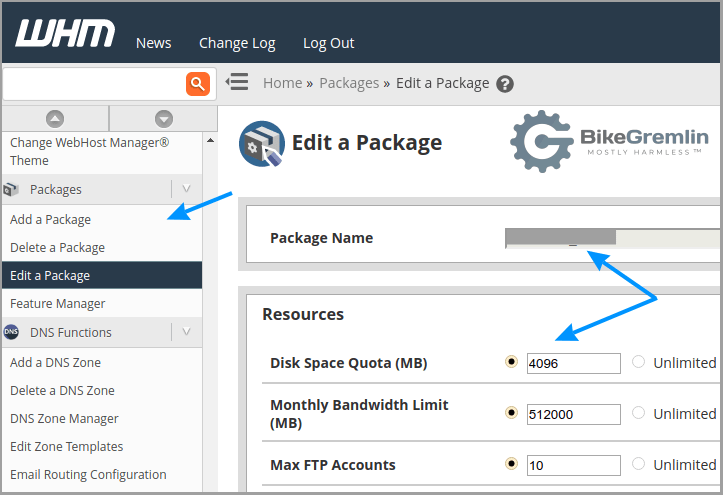Create new, or edit the existing user packages