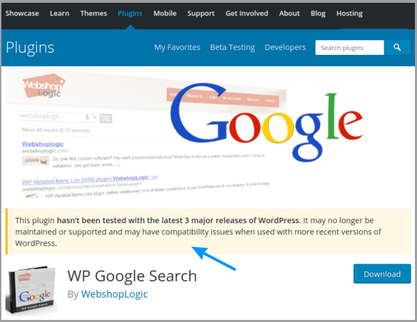 wordpress.org stranica WP Google Search plagina