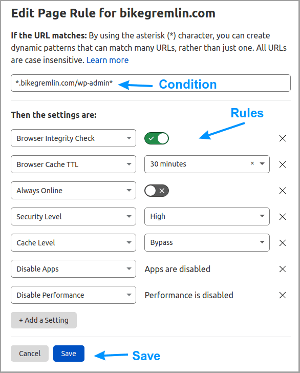 Cloudflare Page Rule za zaštitu "wp-admin"