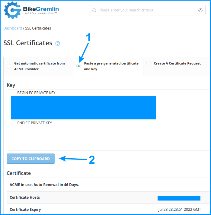 DirectAdmin "ručni" copy/paste TLS/SSL sertifikata