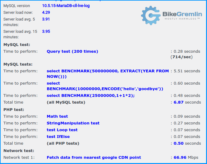 MDDHosting "Plaid" shared hosting package DB performance benchmarks