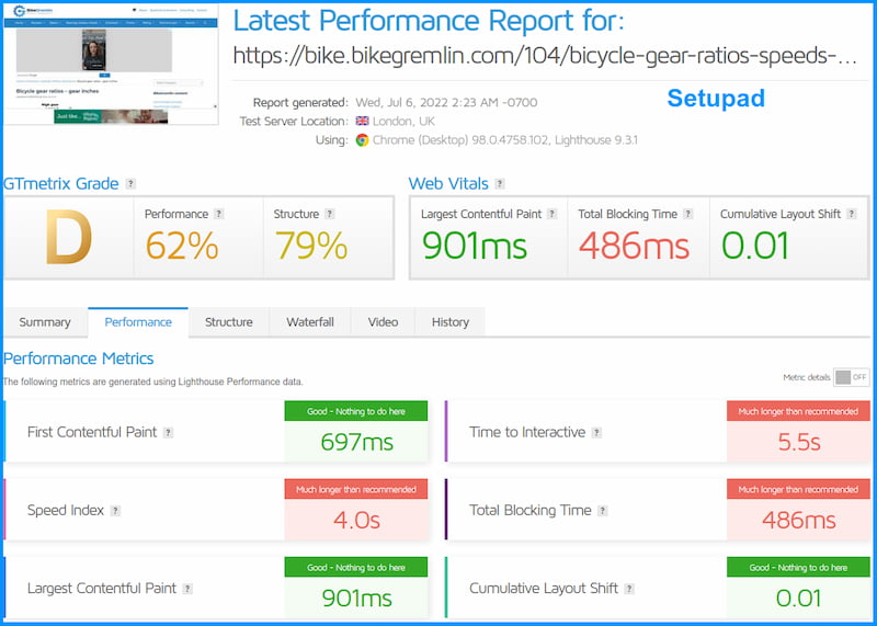 Setupad speed performance