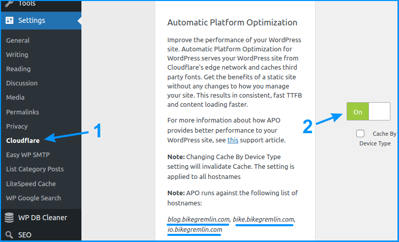 Aktiviranje WordPress APO iz menija plagina