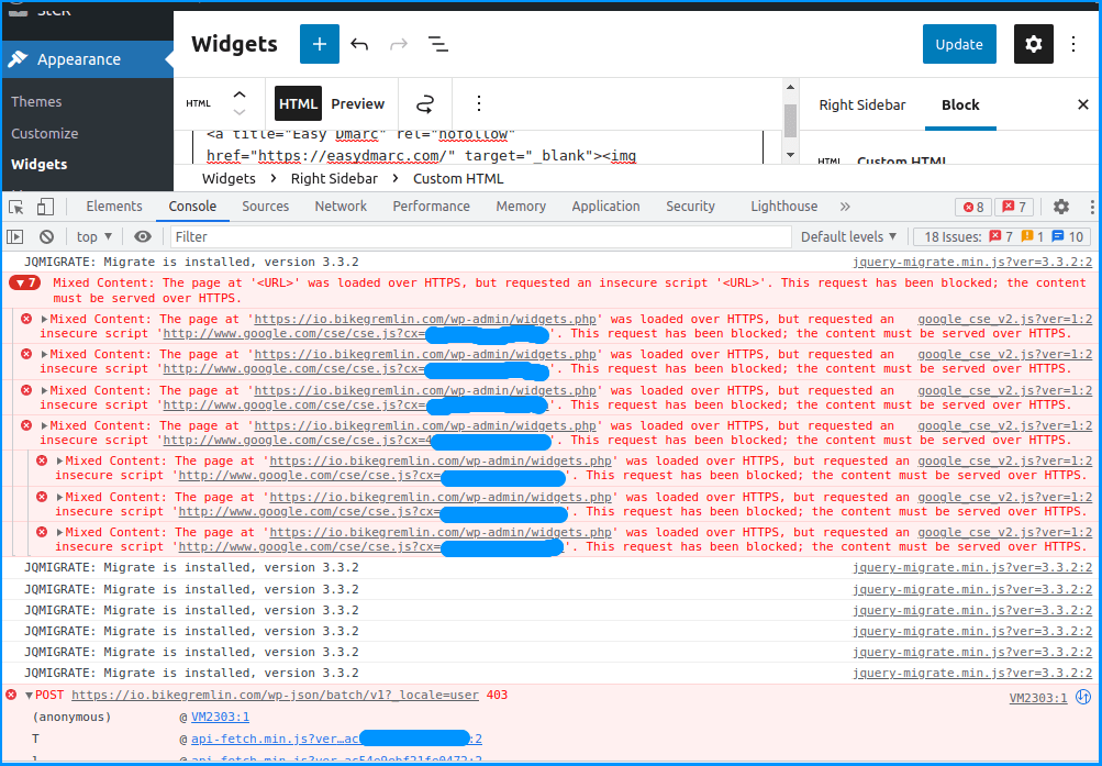 Probably AdSense + Cloudflare Pro related WordPress custom HTML widget updating problem