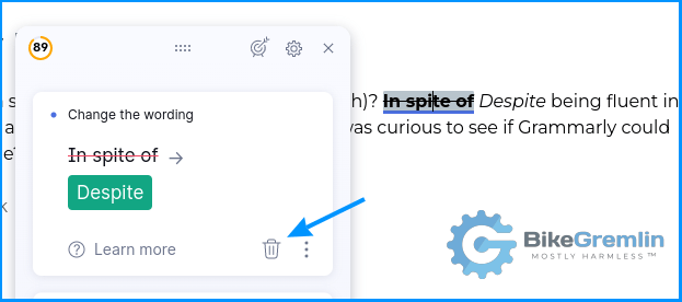 Uklanjanje Grammarly-jeve sugestije