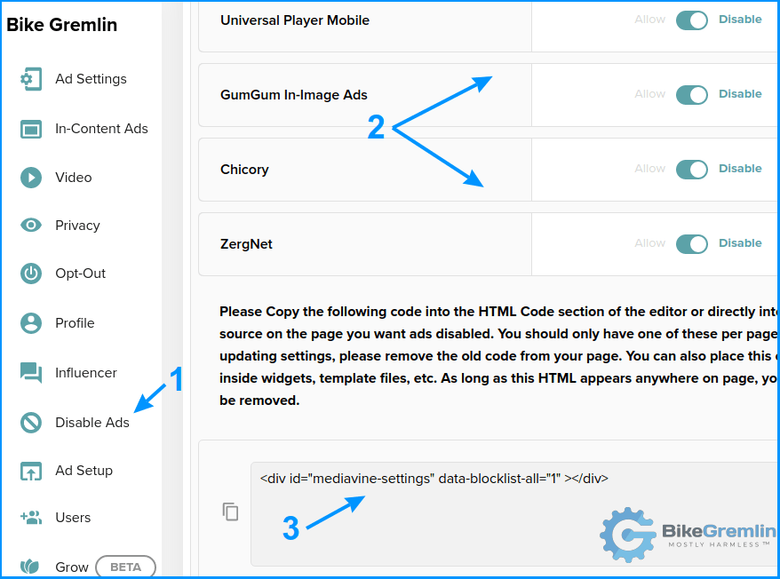 The code for Disabling Mediavine ads on specific pages