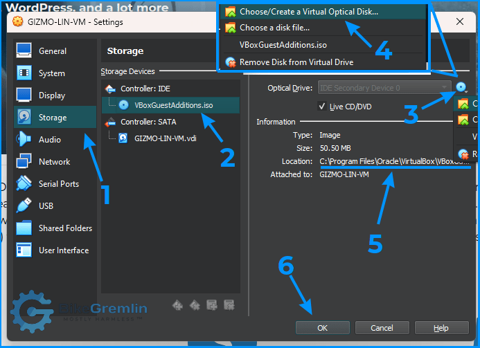 Mounting the VirtualBox Guest Additions iso file