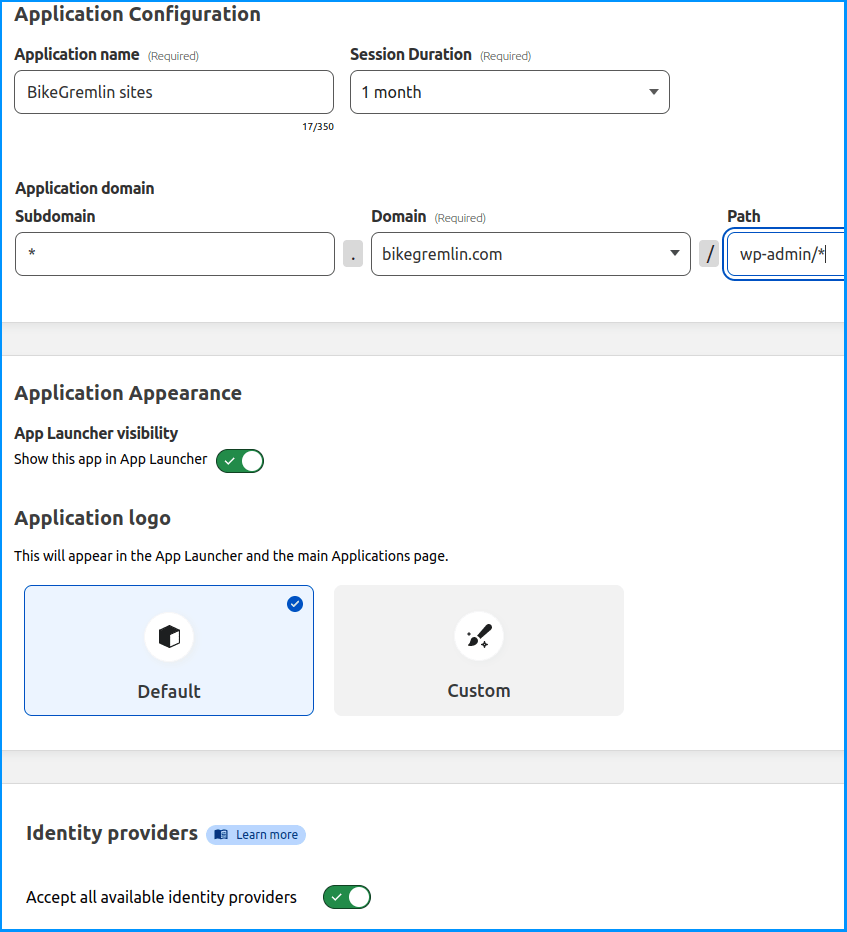 Configuring the domain and path we wish to protect with Cloudflare's Zero Trust