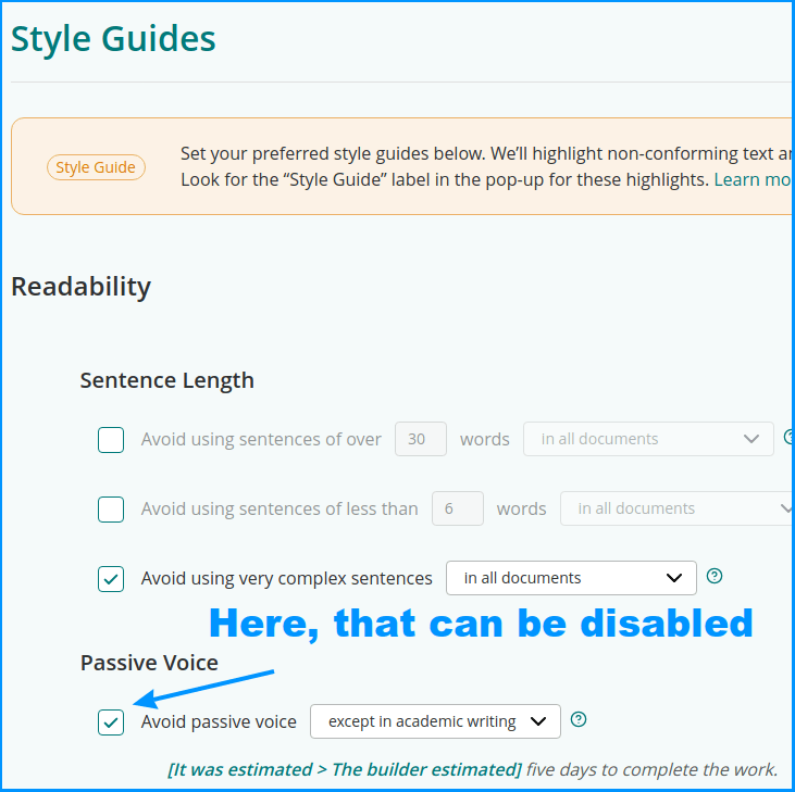 ProWritingAid's style guide settings - make passive voice great again! :)