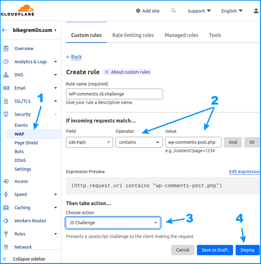 JavaScript challenge firewall rule