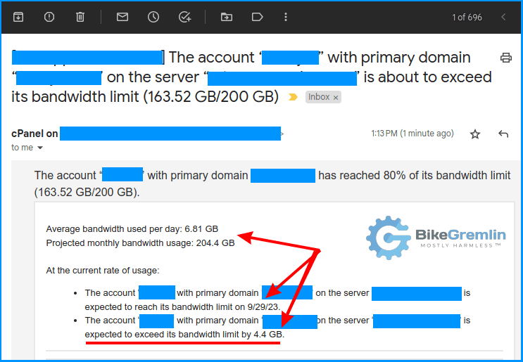 Bandwidth usage approaching the limit warning