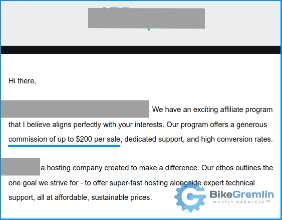Primer affiliate ponude za recenziju veb hostinga