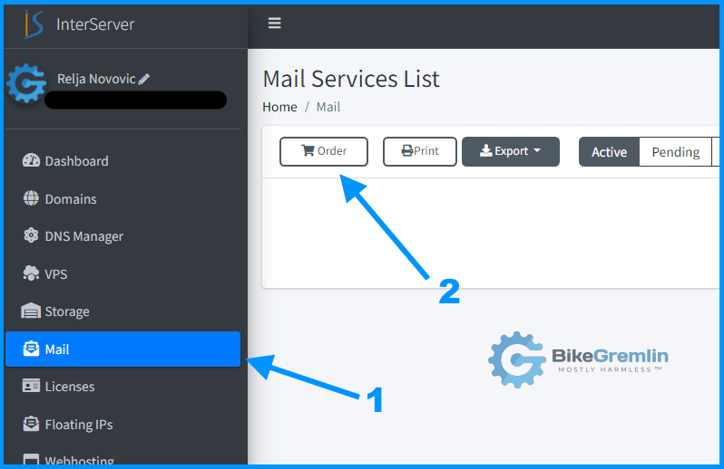 How to order the Mail Baby service from the Interserver's user portal