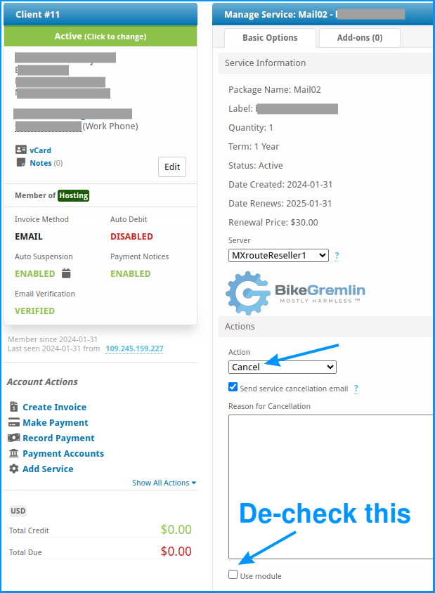 Blesta deleting a service when the DirectAdmin module breaks