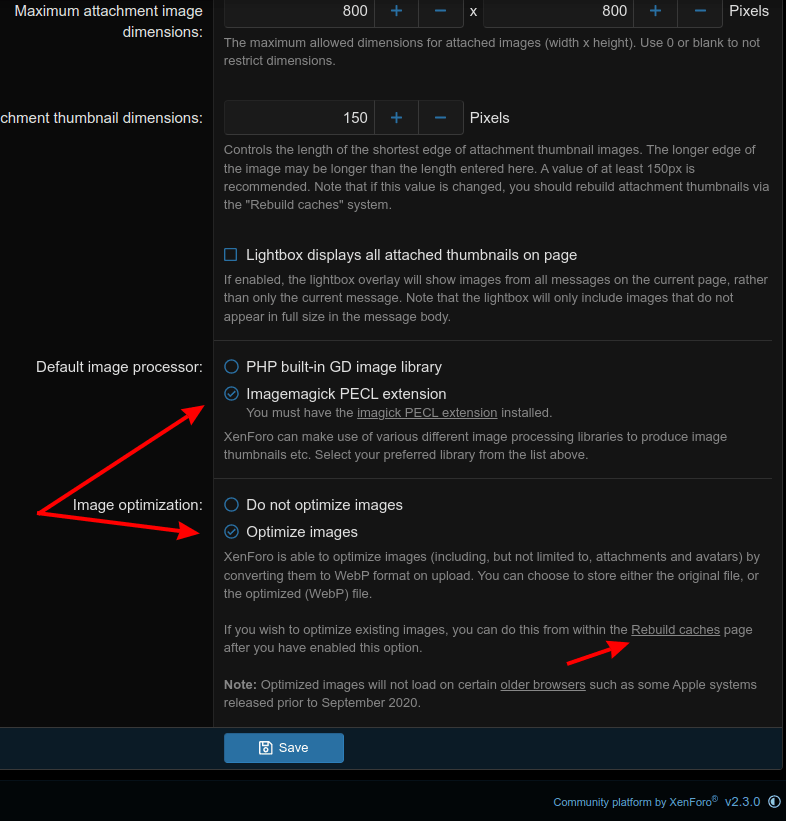 Enabling xenForo 2.3 image optimization