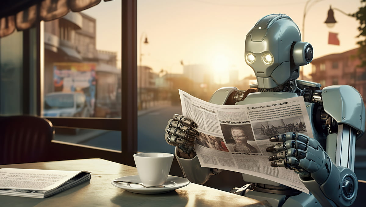 Robot reading newspapers - BikeGremlin AI news