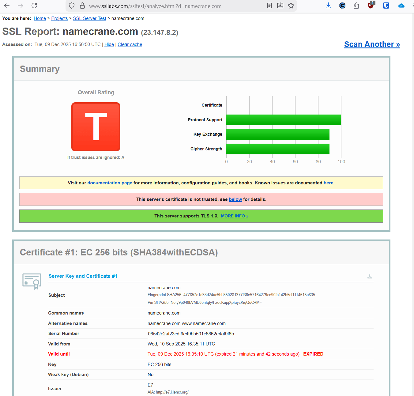 Namecrane's own domain with expired certificate