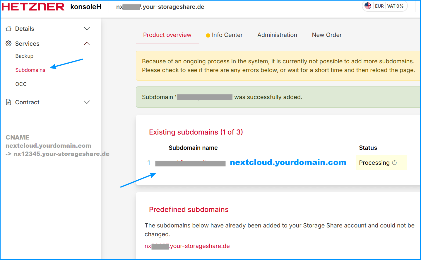 Adding my domain for Hetzner Storage Share (Nextcloud instance)