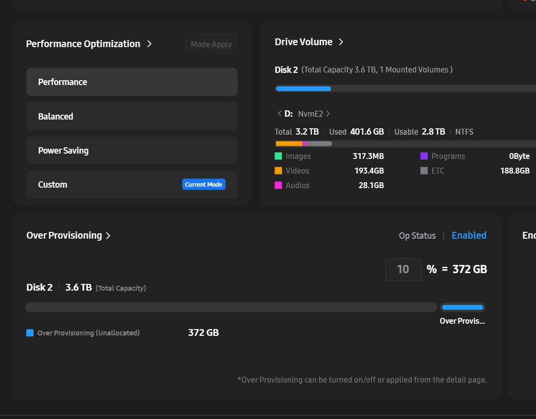 Samsung Disk Magician overprovisioning settings