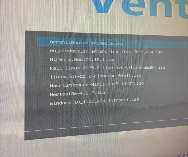 Pick bootable .iso from the Ventoy drive