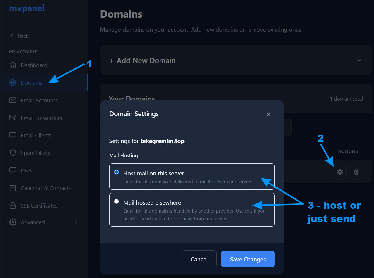 Configuring your own domain (to then add your email account) on your MXroute reseller account
