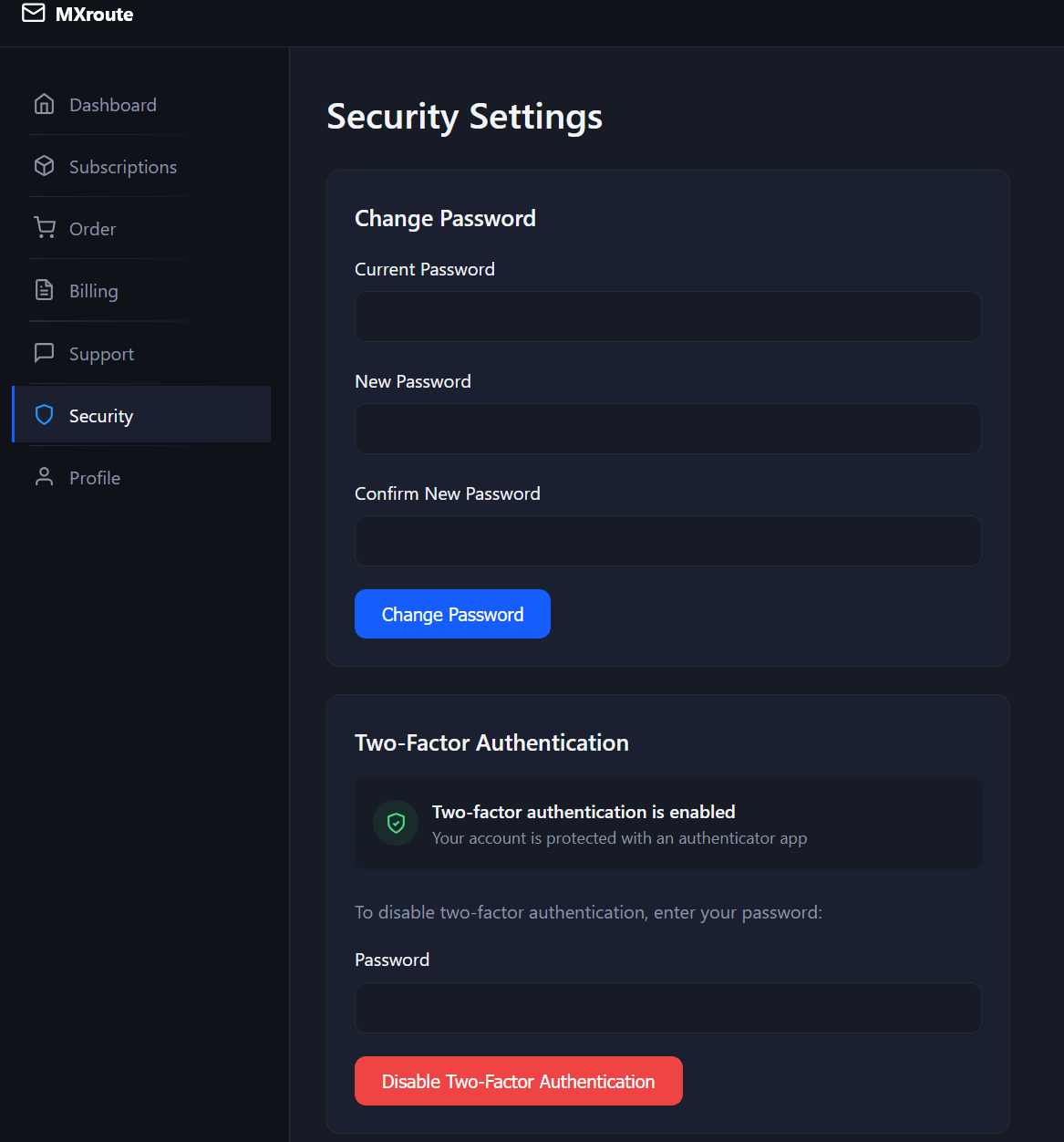 Enabling 2FA from the MXroute's main control panel