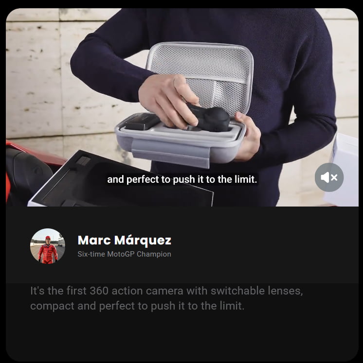 Advertised as action camera on Insta360 website - a racing motorcycle in this video I took a screenshot from